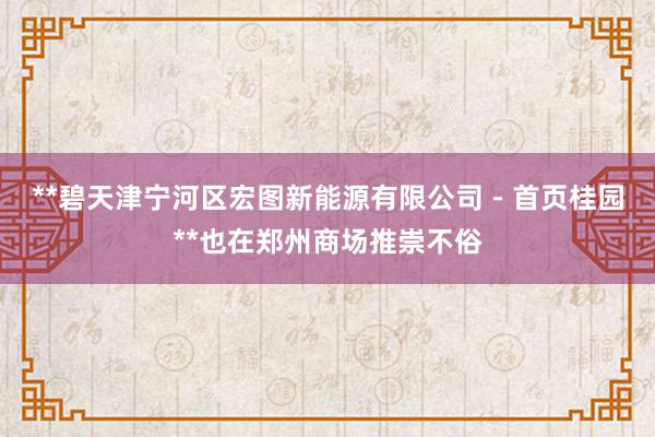 **碧天津宁河区宏图新能源有限公司 - 首页桂园**也在郑州商场推崇不俗